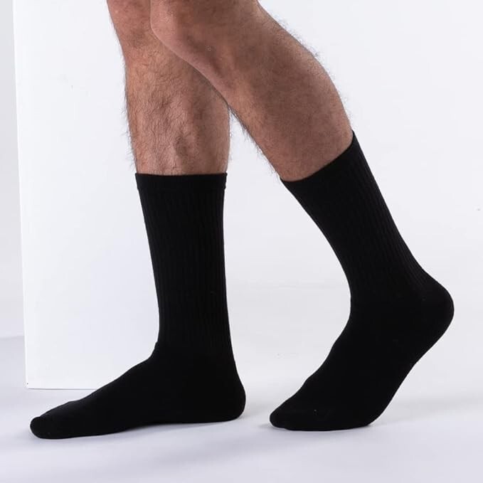 12 Pairs Men’s Black Cotton Crew Socks Sports Athletic Work Size 10-13