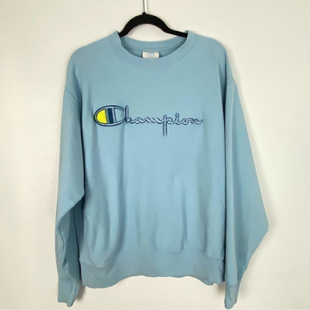 90s Y2K VTG Champion Blue Sweatshirt Embroidered Logo Reverse Weave Crewneck