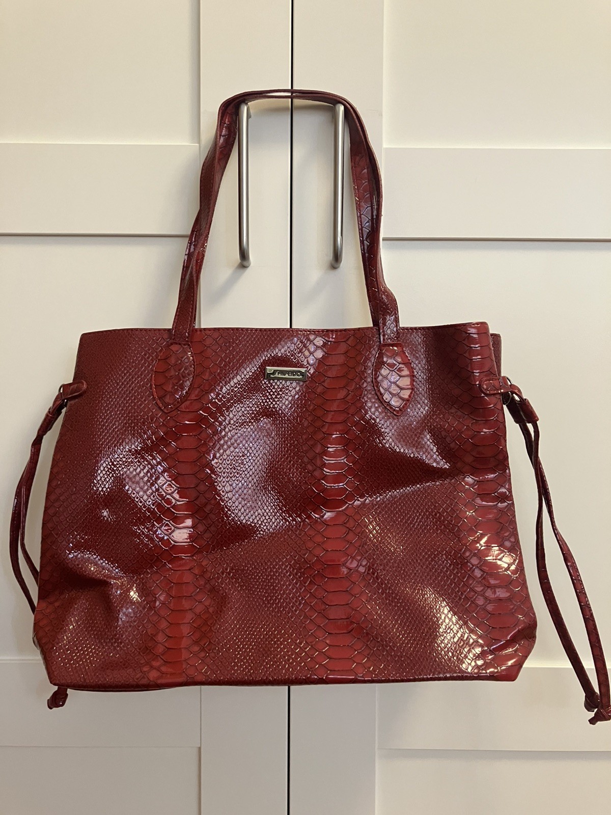 Red Shiseido Large Shoulder Bag Tote Croc embossed print