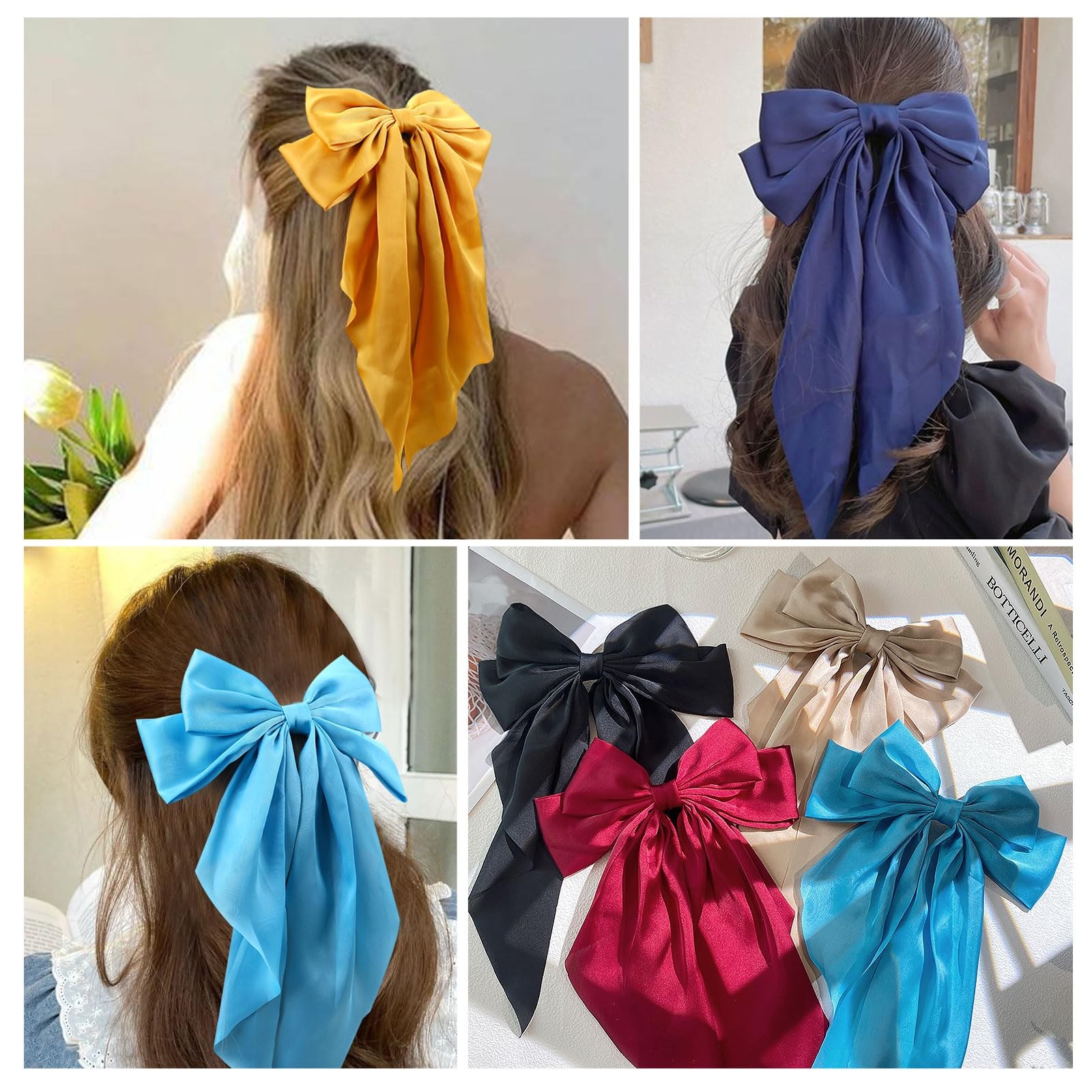 10 PCS Large Hair Ribbon Barrettes with 10 Count (Pack of 1), 10 Colors A