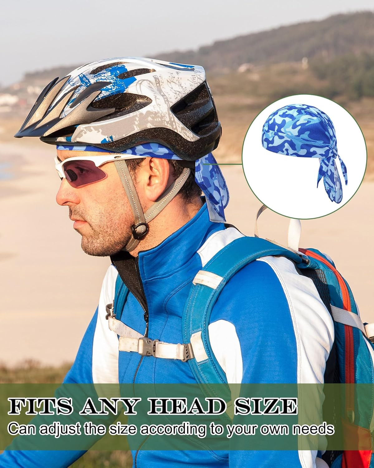 8 Pack Do Rag Skull Caps for Men Sweat Wicking Doo Rags Cooling Helmet Liner Cyc