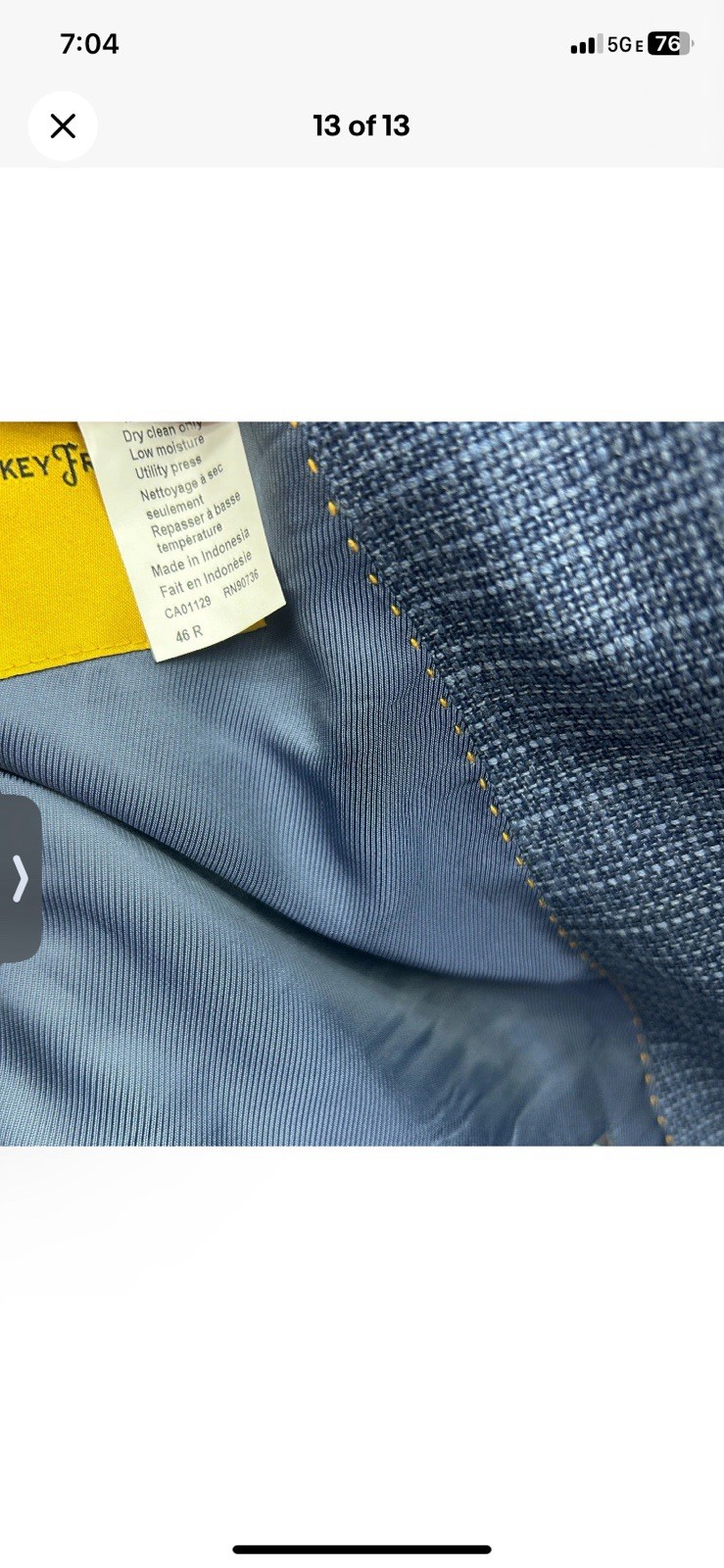 Hickey Freeman Yellow Label Blue Wool Silk Linen Blazer Sport Coat Jacket 46R