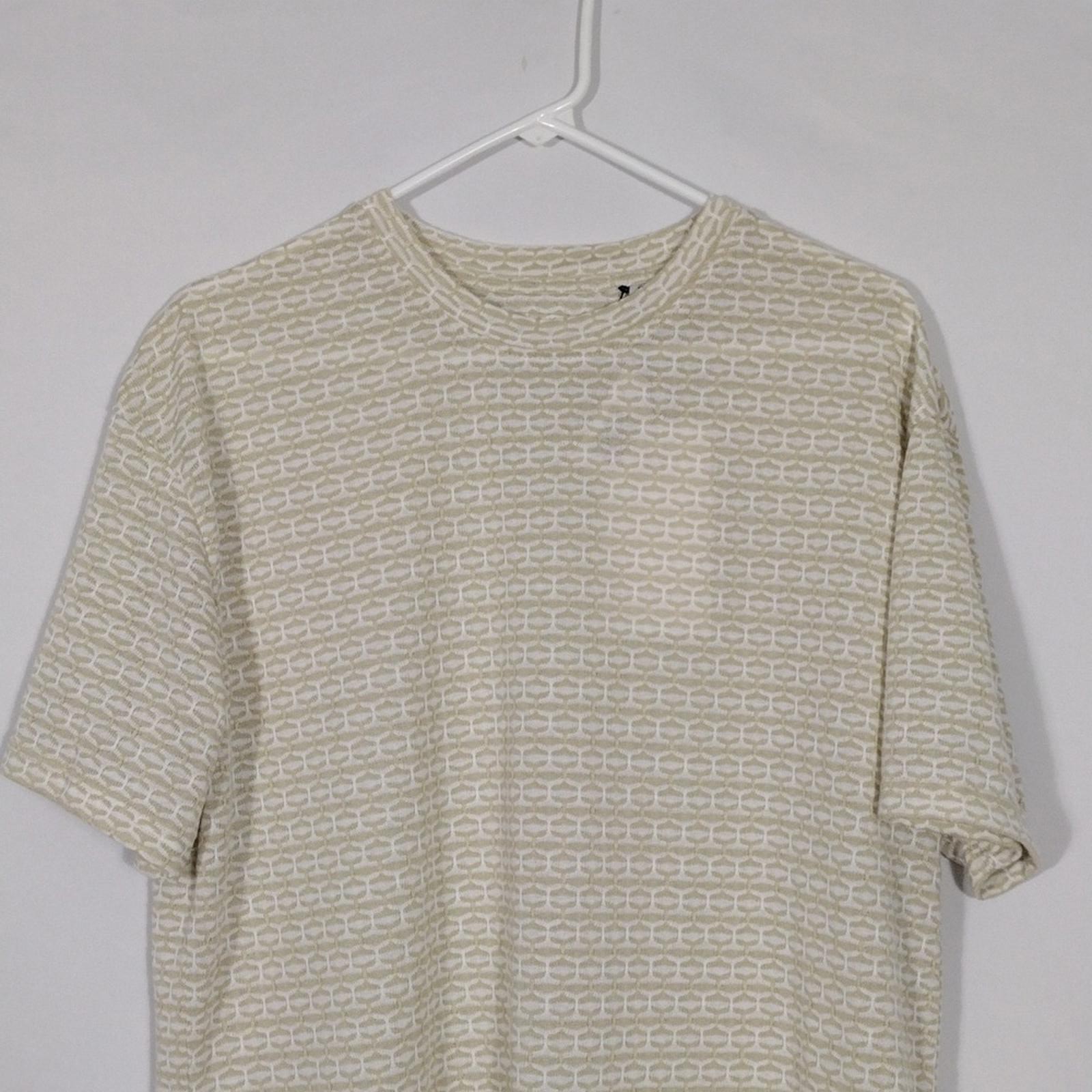 NWT Ike Behar Natural Tonal Jacquard Knit Y/D Crew Neck Tee Mens Size Medium