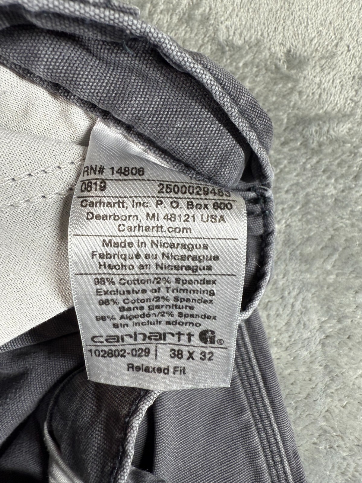 Carhartt Pants Mens 40 Gray Rugged Flex Double Knee Canvas 102802-029 38×32