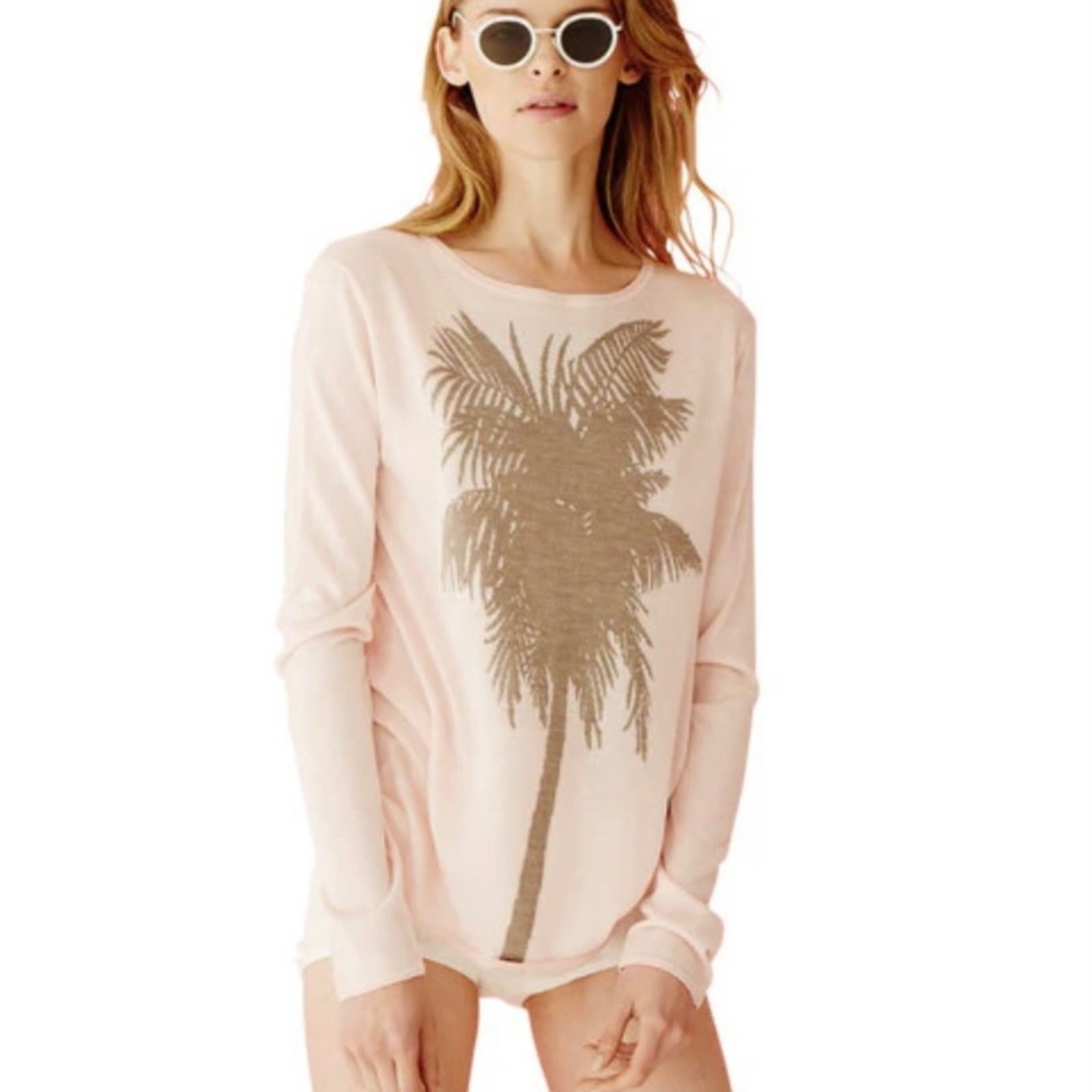 Banjo & Matilda Cream Palm Tree Silk Cashmere Blend Intarsia Sweater Small
