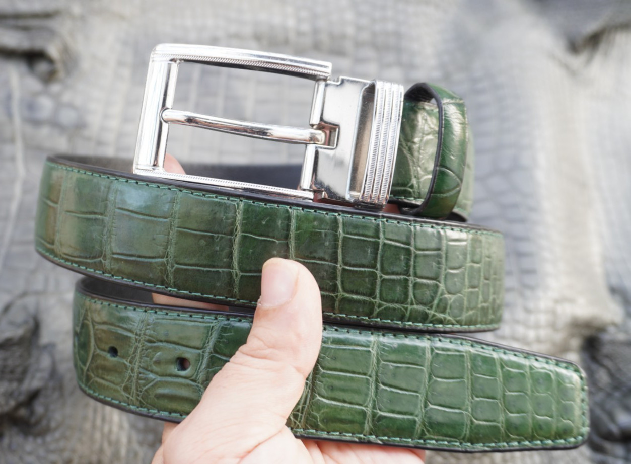 W 1.3 inch – Green Genuine Crocodile Belly Leather Skin Men’s Belt #L29