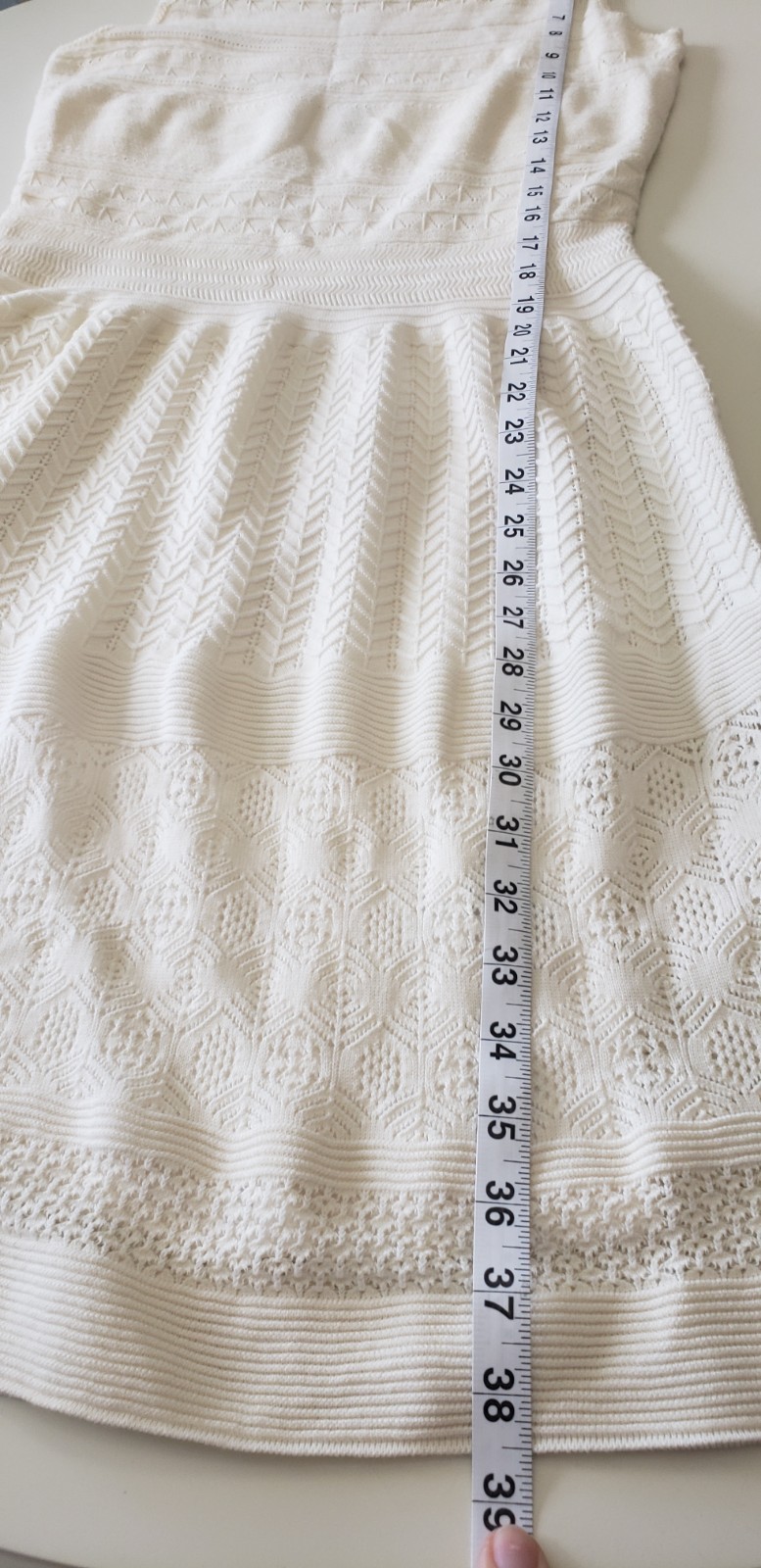 Lauren Ralph crocheted knit lvory Fit Flare Dress Size Medium Lined