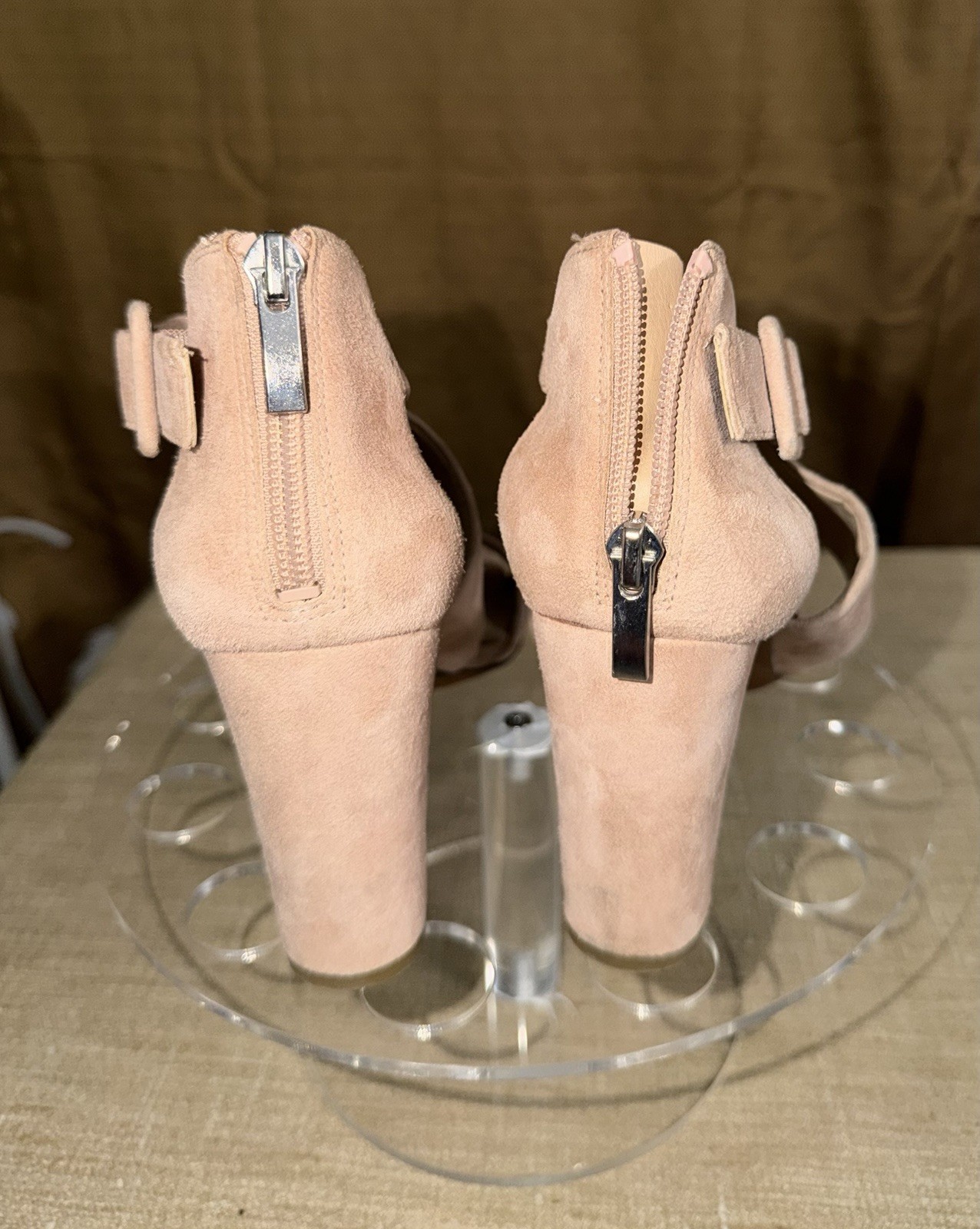 Franco Sarto Beige Leather Strappy Block Heel Sandals Women’s 7.5M Ankle Strap