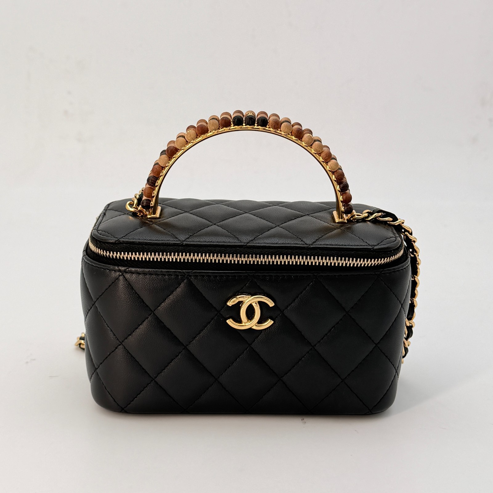Chanel Vanity Case Lambskin Quilted Top Handle Chain Bag