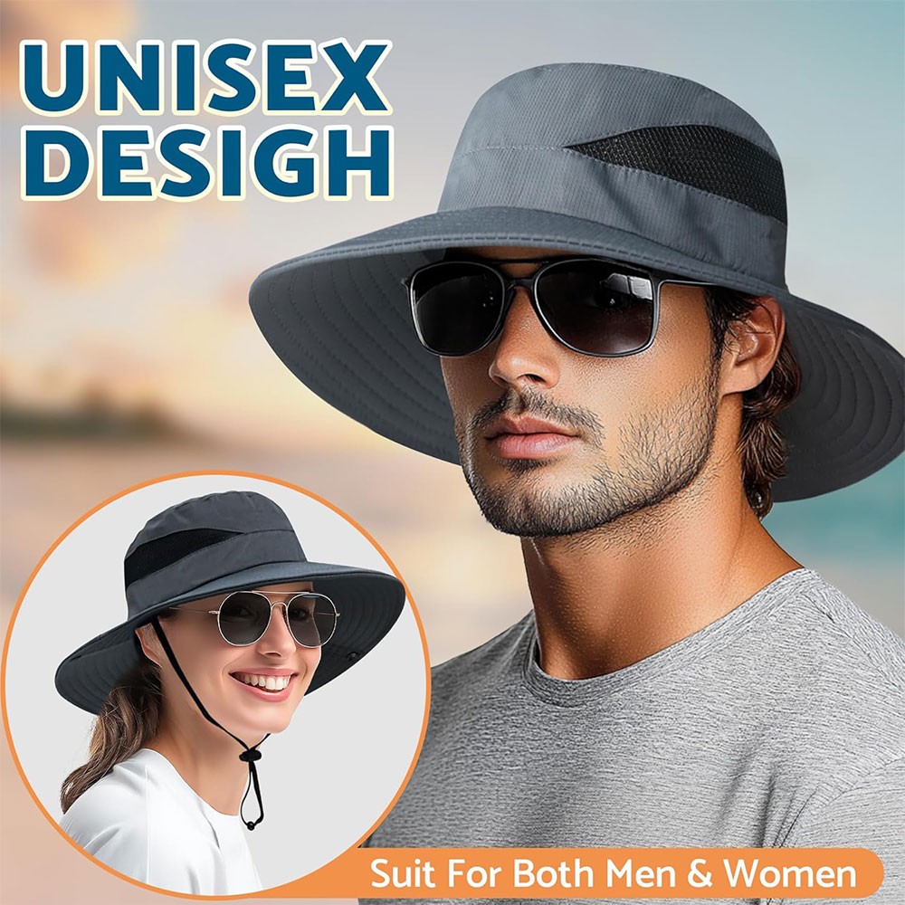 Men Women Wide Brim Sun Hat UV Protection Bucket Cap For Hiking Camping Safari