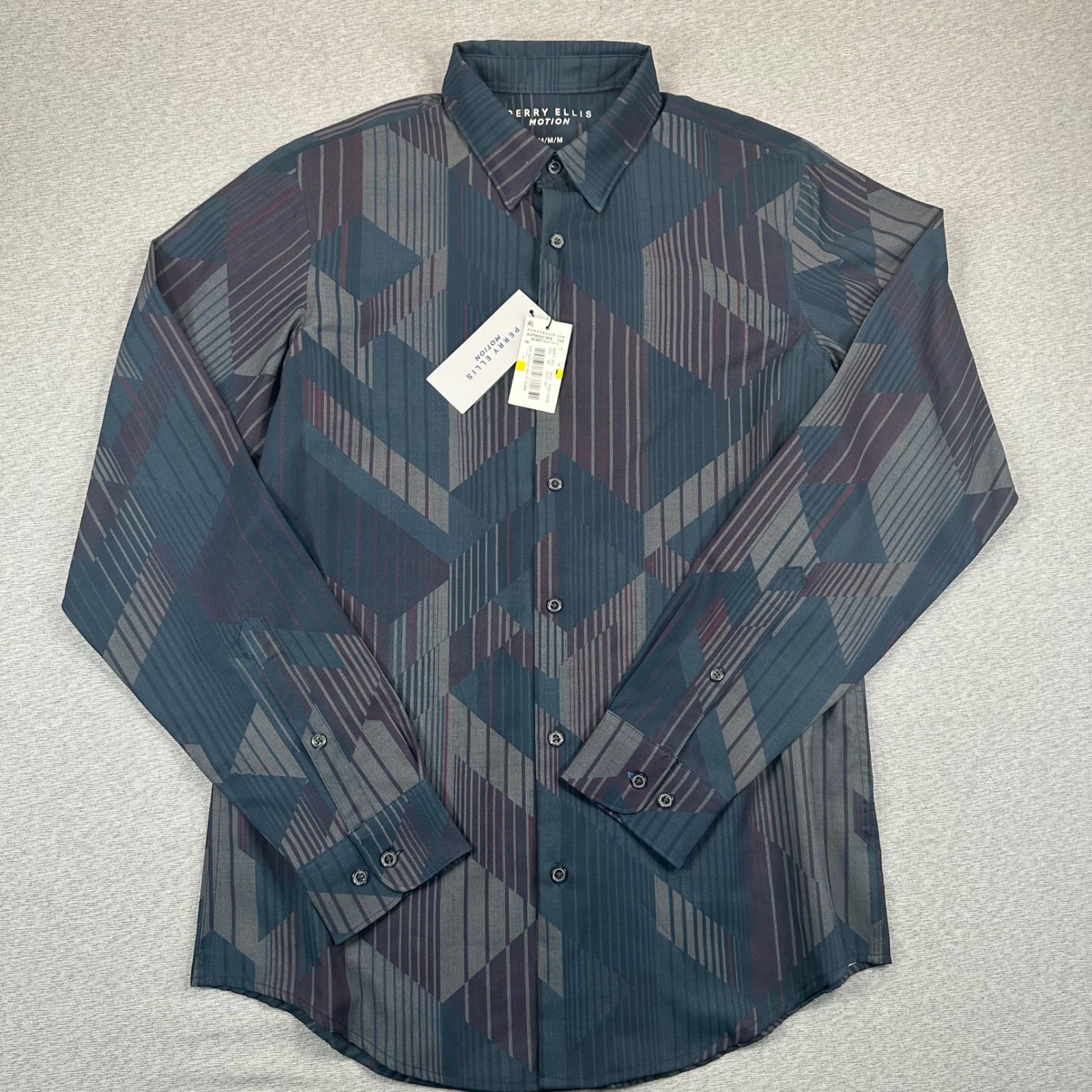 NEW Perry Ellis Motion Shirt Men M Slim Fit Performance Shirt Geometric Abstract