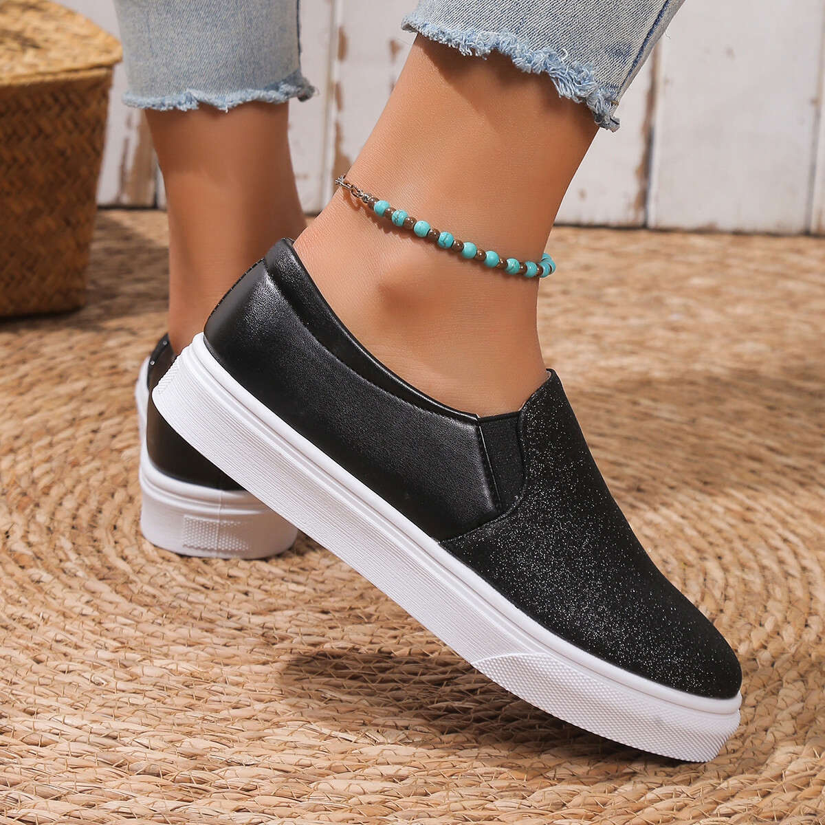 Women’s Slip on Shoes Loafer Flats Sneakers Memory Foam Casual Comfort Glitter C