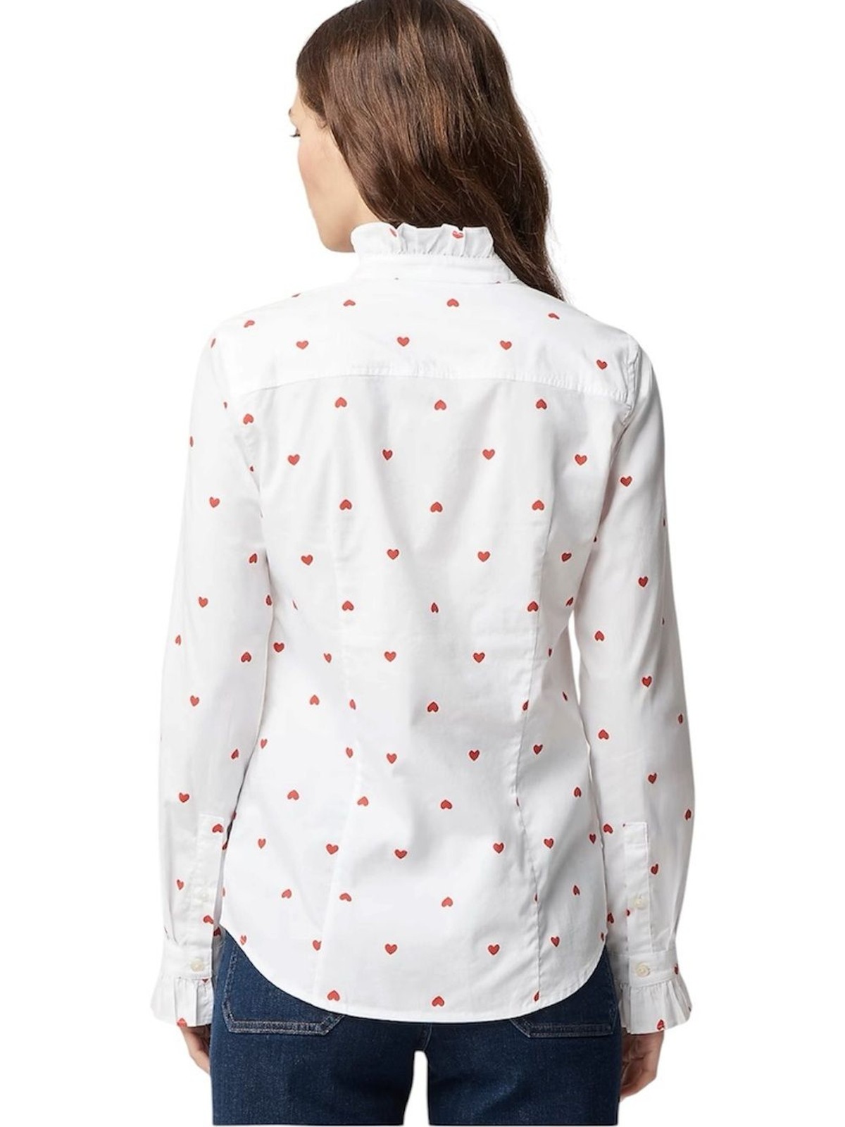 JCREW White Ruffle Collar Red Hearts Button Down Long Sleeve Shirt S