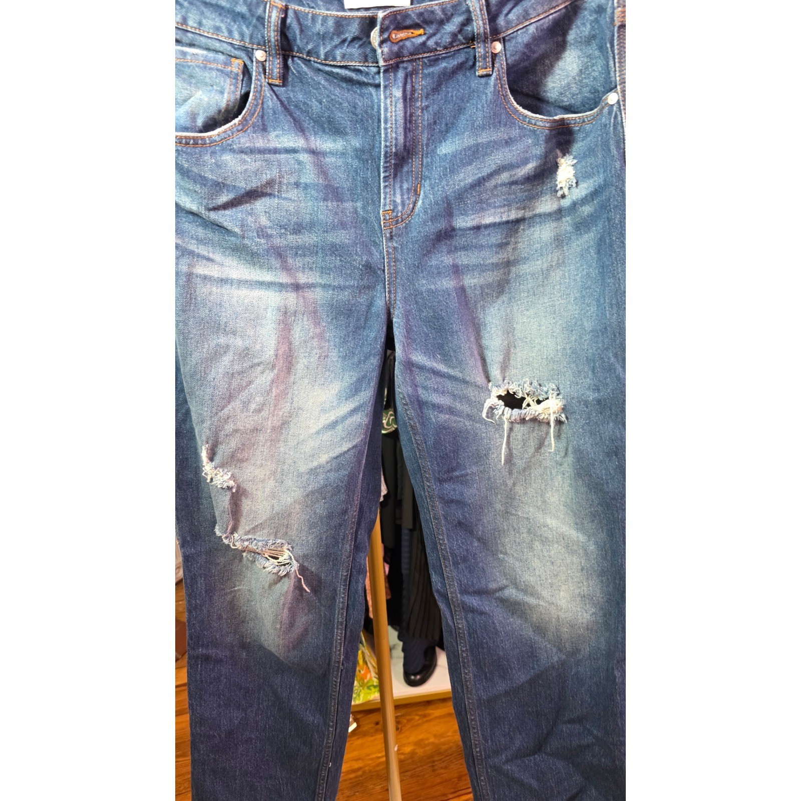 Cleo & Wolf Mens Distressed Carpenter Jeans High Rise Straight Leg Blue 31×32