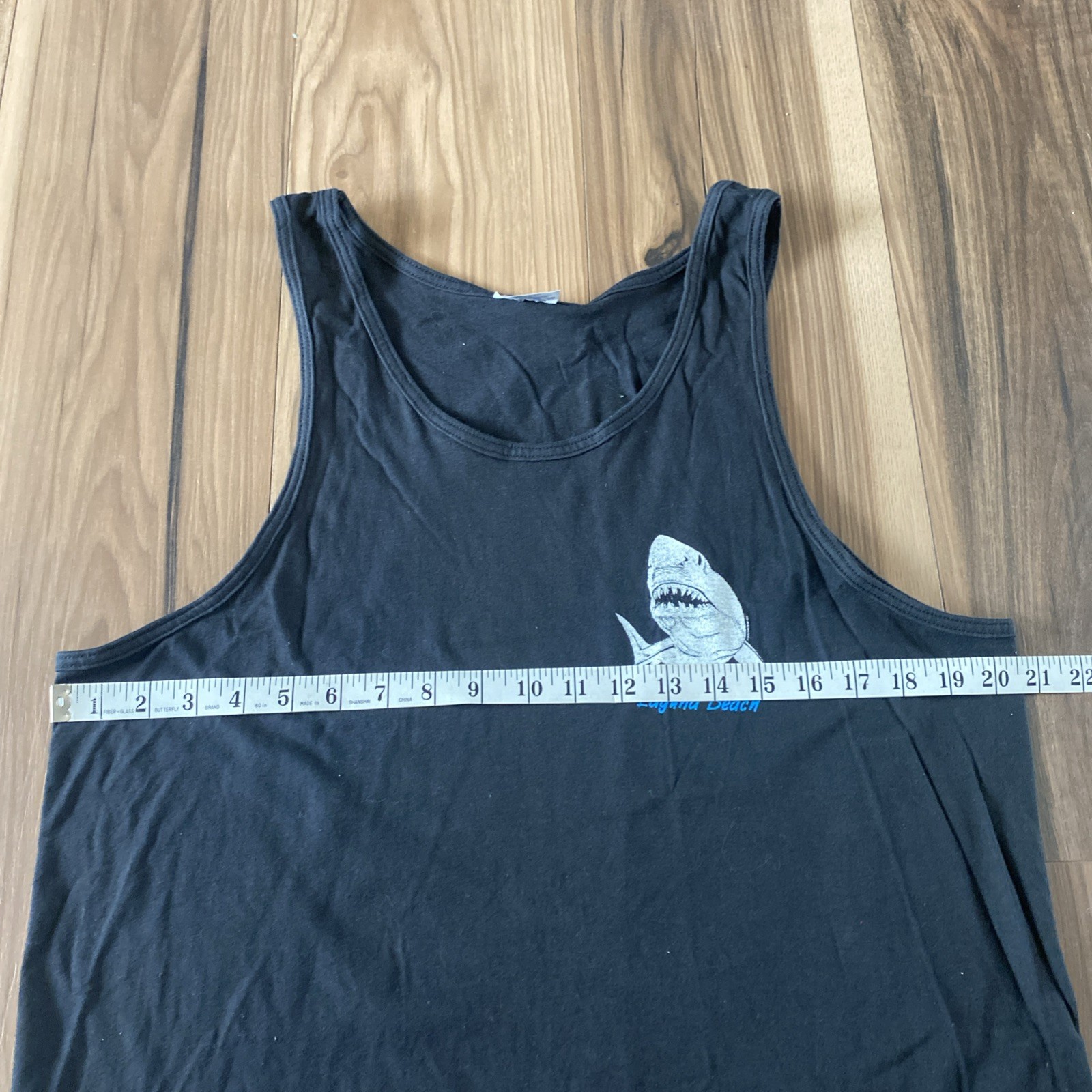 Hanes Beefy T Tank Top Neon Graphic Print Shark Laguna Beach