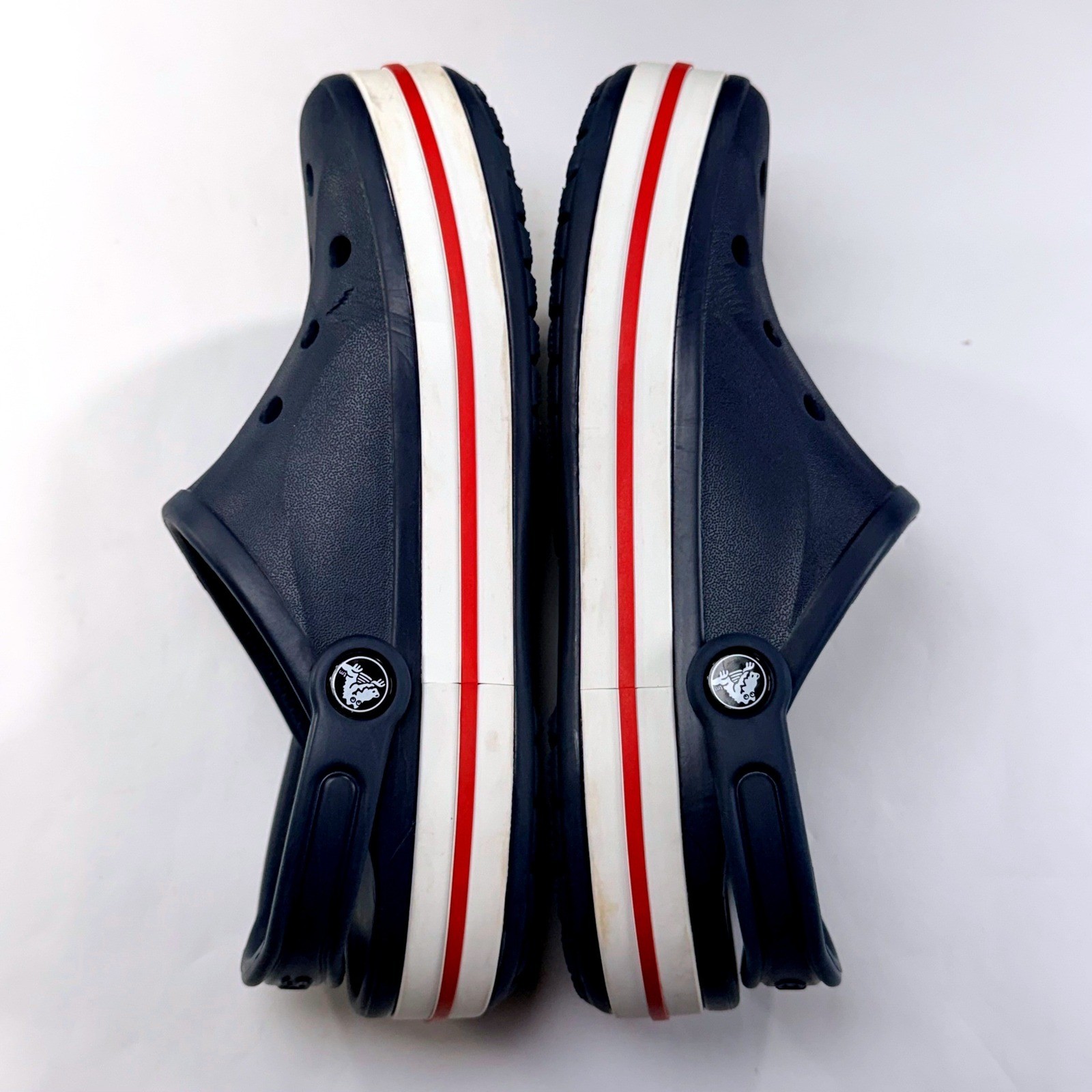 Crocs Bayaband Clogs Mens 5 Womens 7 Blue Red White Slip On Unisex Comfort Shoes