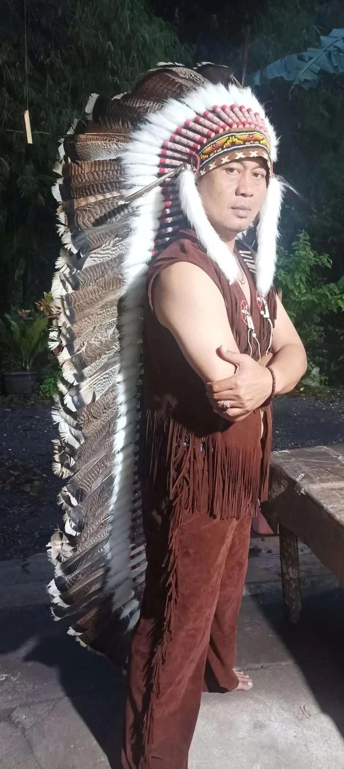 XXL Handmade Feather Warbonnet Headdress Hat – Native American Style Costume