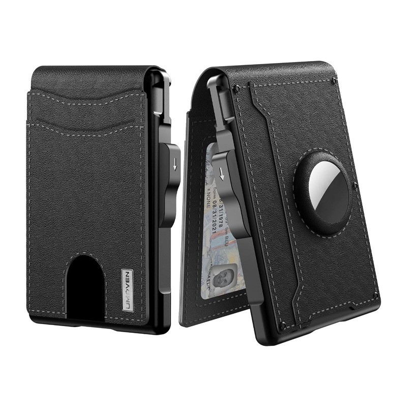 AirTag Wallet for Men – with Pop Up Aluminum Case Money Clip Slim Leather