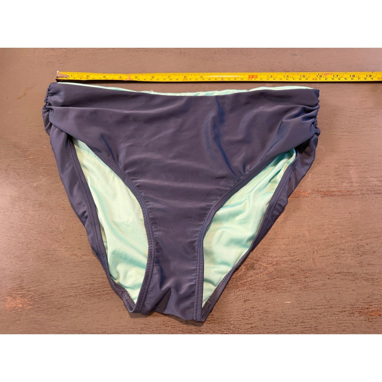 Free Country Womens Navy Blue High Waisted Ruched Bikini Bottoms Size L 12 14