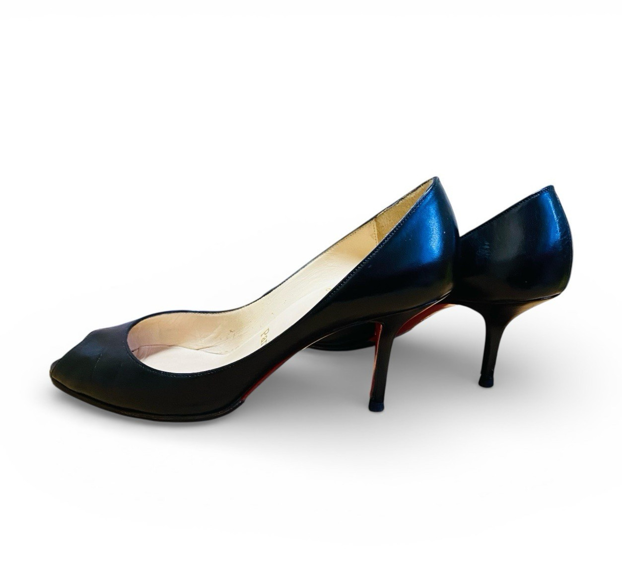 Christian Louboutin US Duty Paid Women Black Open Toe Heels 2.8in EU36.5 US6.5