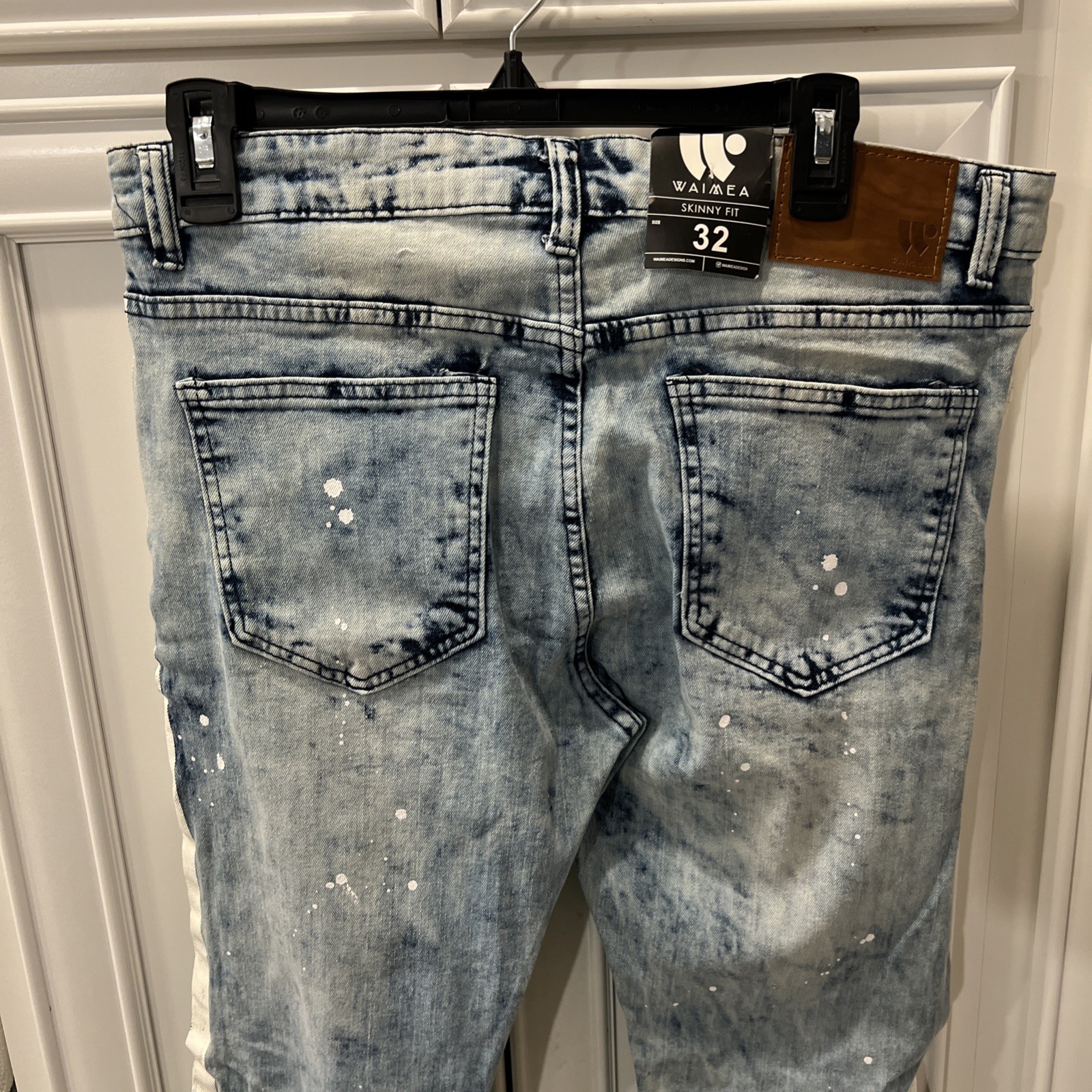 WAIMEA Lt. Blue/White Stripe Distressed Stretch Denim Mens Skinny Fit 32×32 NEW
