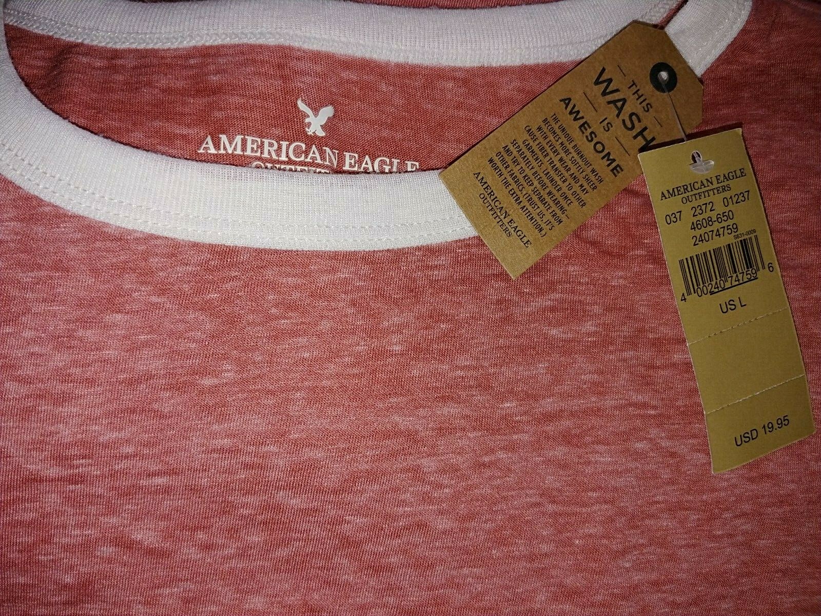 AMERICAN EAGLE OUTFITTERS SS THIN TEE-L-NWT-$19.95-COMFY/COOL-WHITE TRIM-NICE