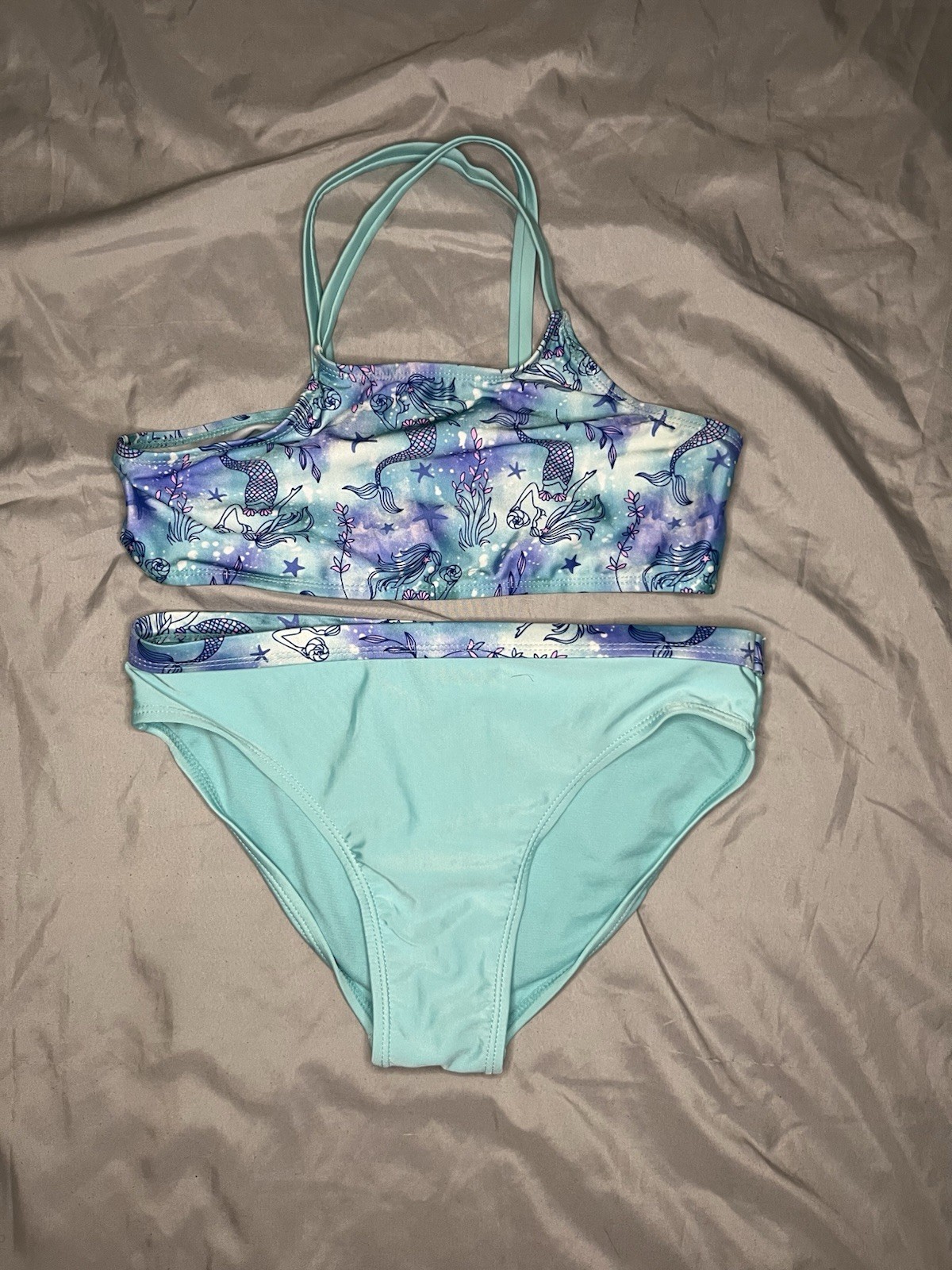 Wonder Nation Girls 14-16 2pc Mermaid Bikini Set Bralette Top Blue Pink