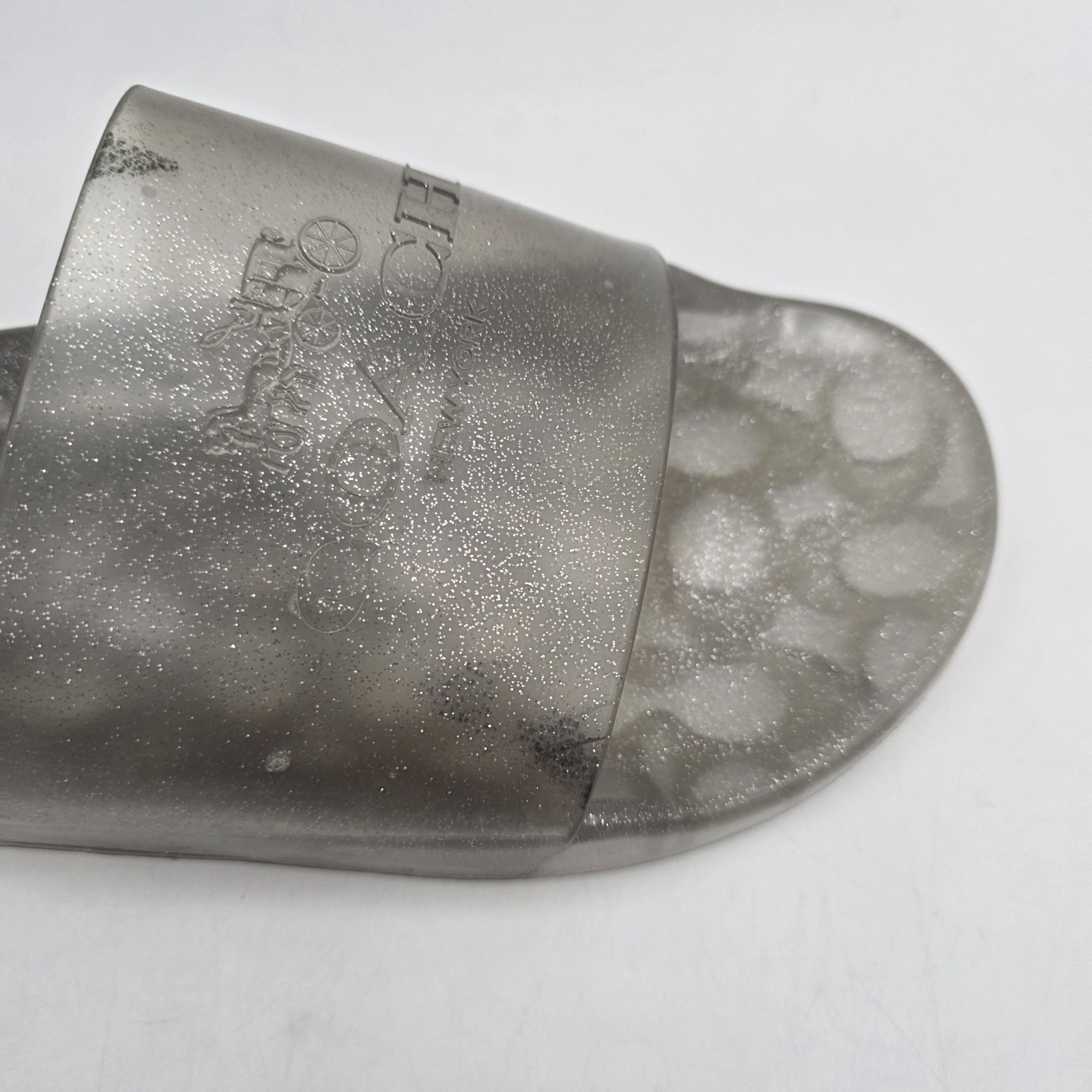 Coach Ulyssa Jelly Clear Slides glitter accent in about a size 10 – 10.5