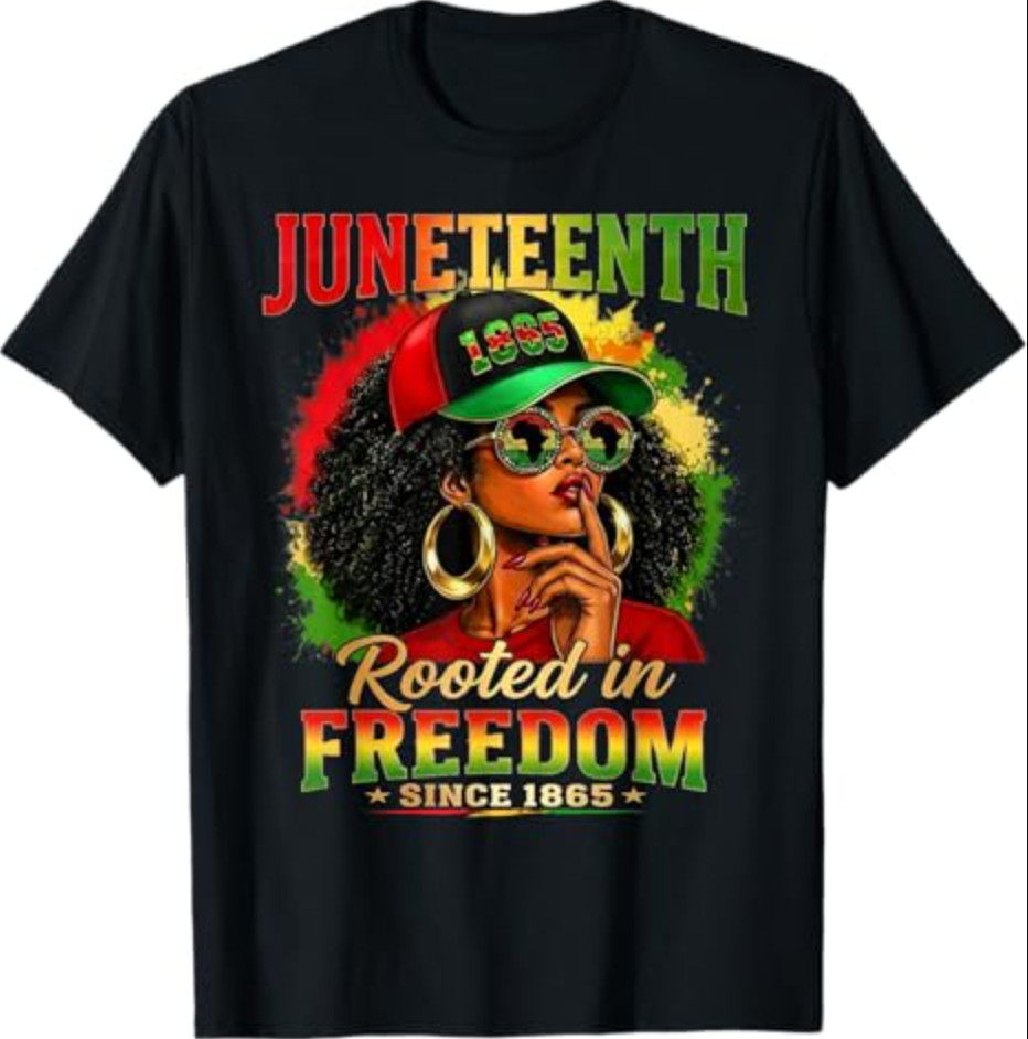 Juneteenth Black Women Girls Rooted in Freedom1865 Afro T-Shirt