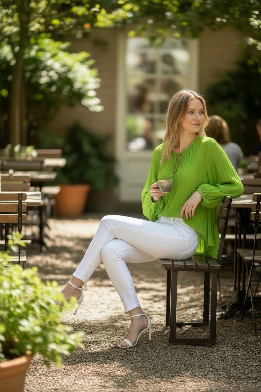 Zara Pleated Sheer Flowy Top Lime Green Size XS (Fits US 6)