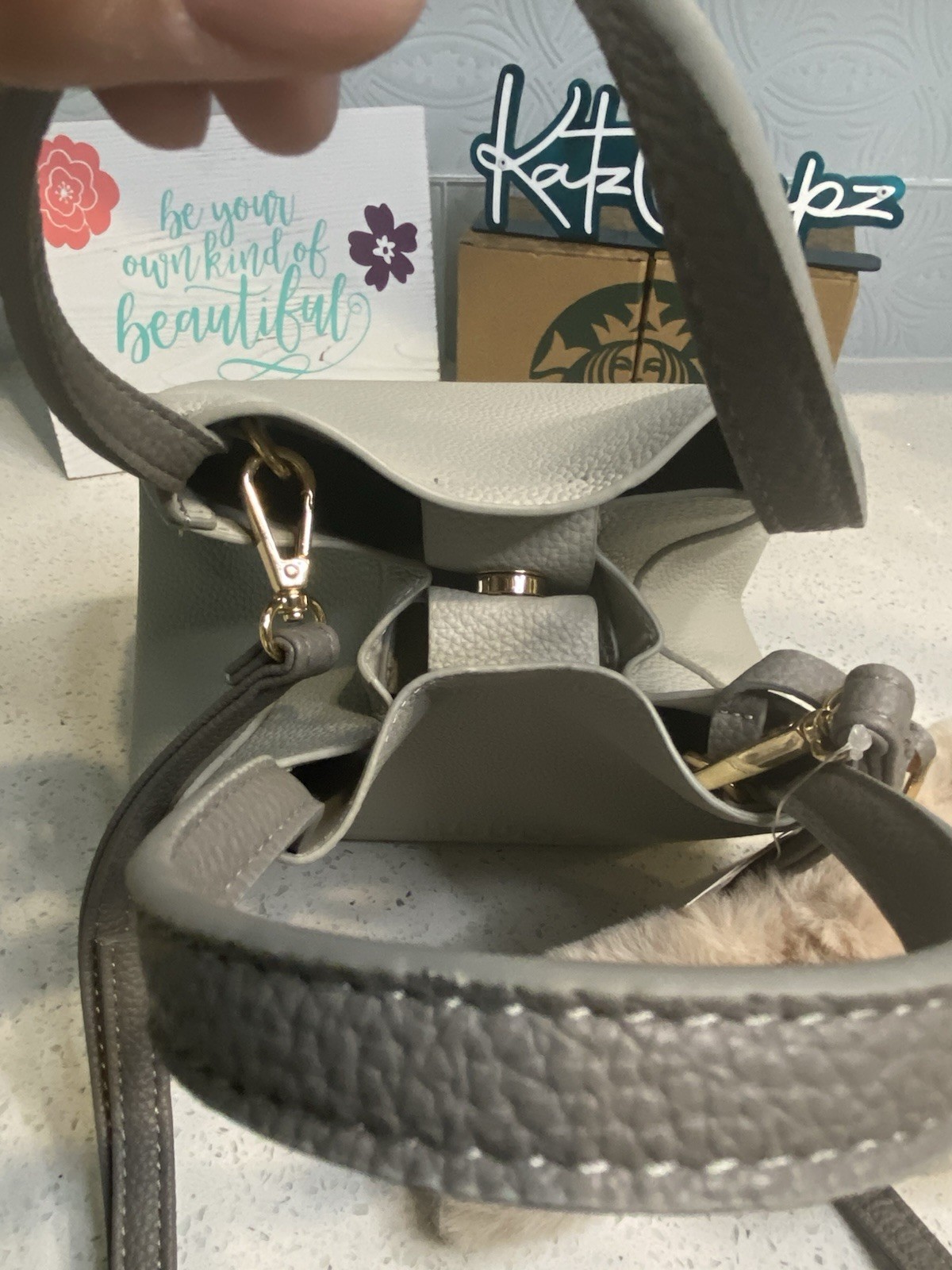 Starbucks Gray Top Handle Bag w/Bunny Charm & Detachable Strap, ‘21 China Autumn