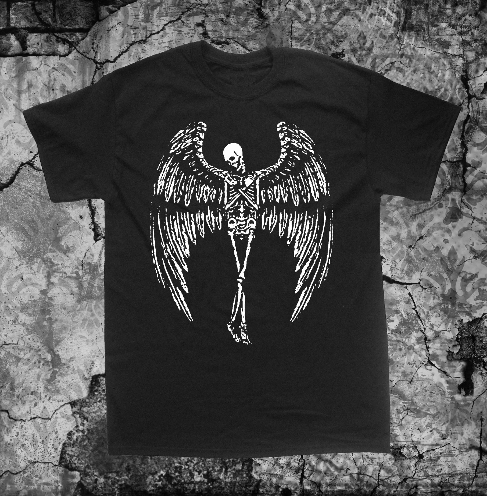 Winged Skeleton Shirt – Occult Gothic Satanic Pentagram Skull Baphomet Inverted
