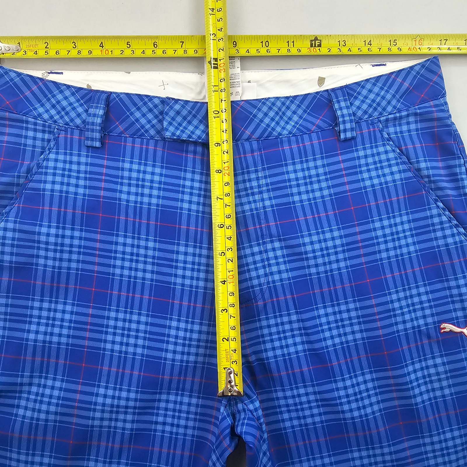 Cobra Puma golf pants mens W 32 L 32 blue check cotton 561635 pockets zip