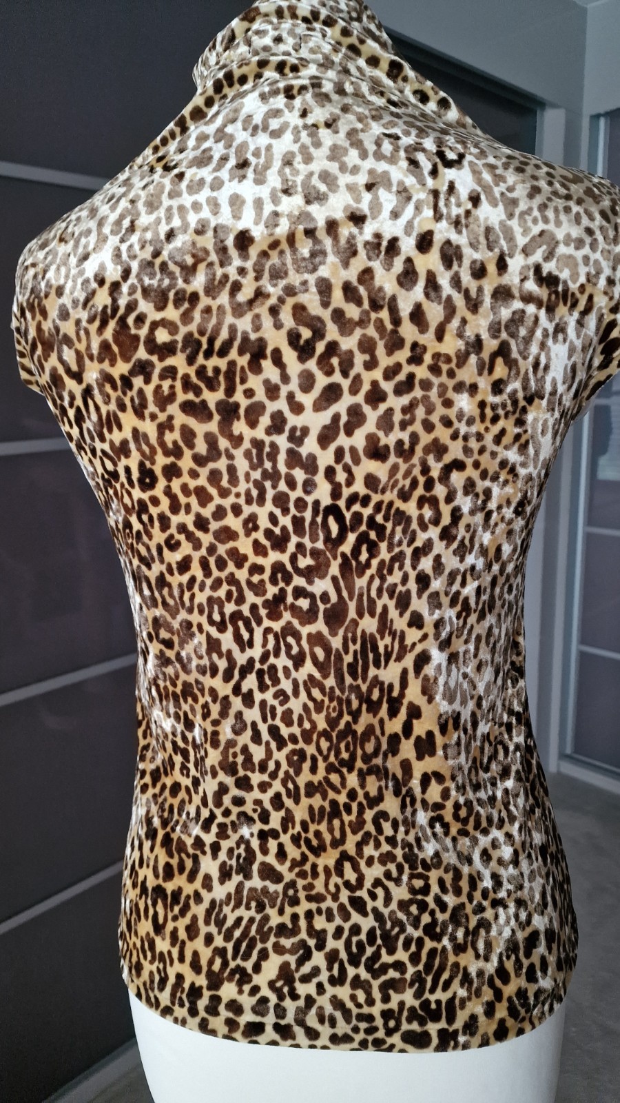 Leopard print velvet high neck ladies top by Joseph, pre-loved, size M