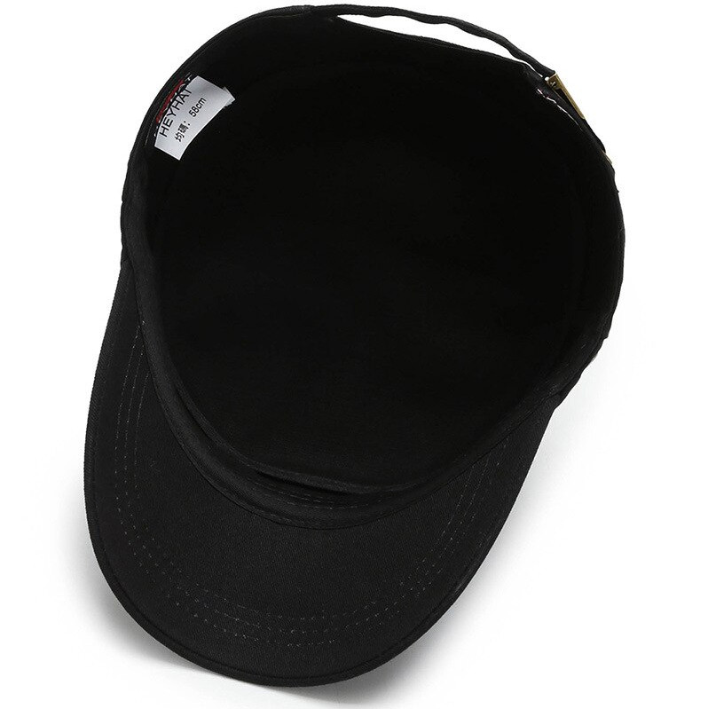 Black – Army, Military Flat Cadet Top Hat, Cotton Military Washed Adjustable Cap