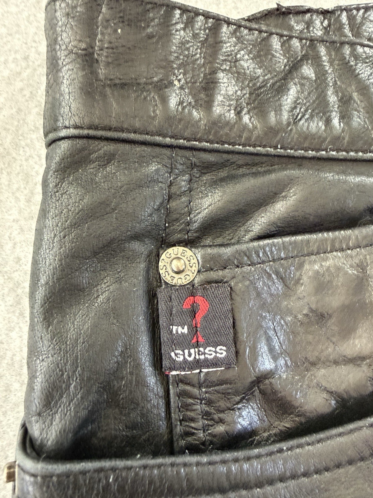 Vintage Guess GJ Leather Pants Mens 36×31 Black Bootcut Y2K Moto Biker Rocker
