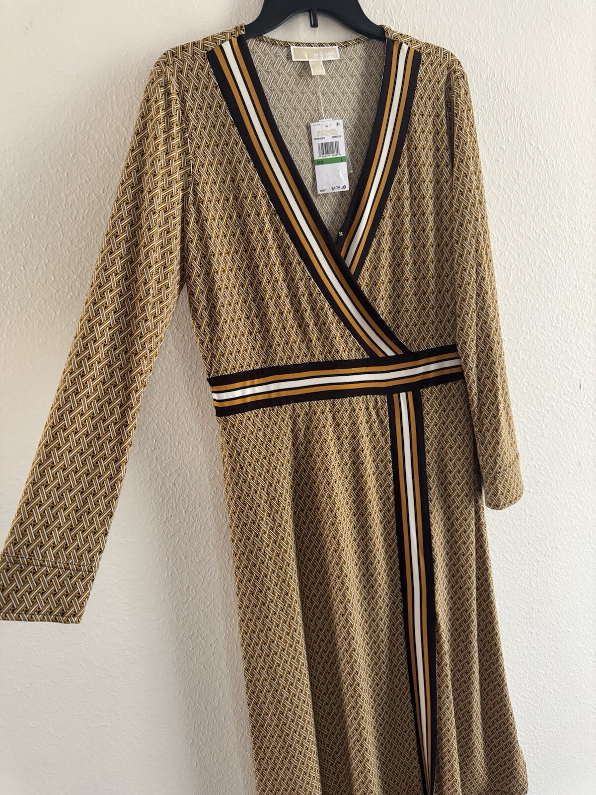 Michael Kors dress Border Print Faux Wrap Dress Marigold logo 2025 collection L