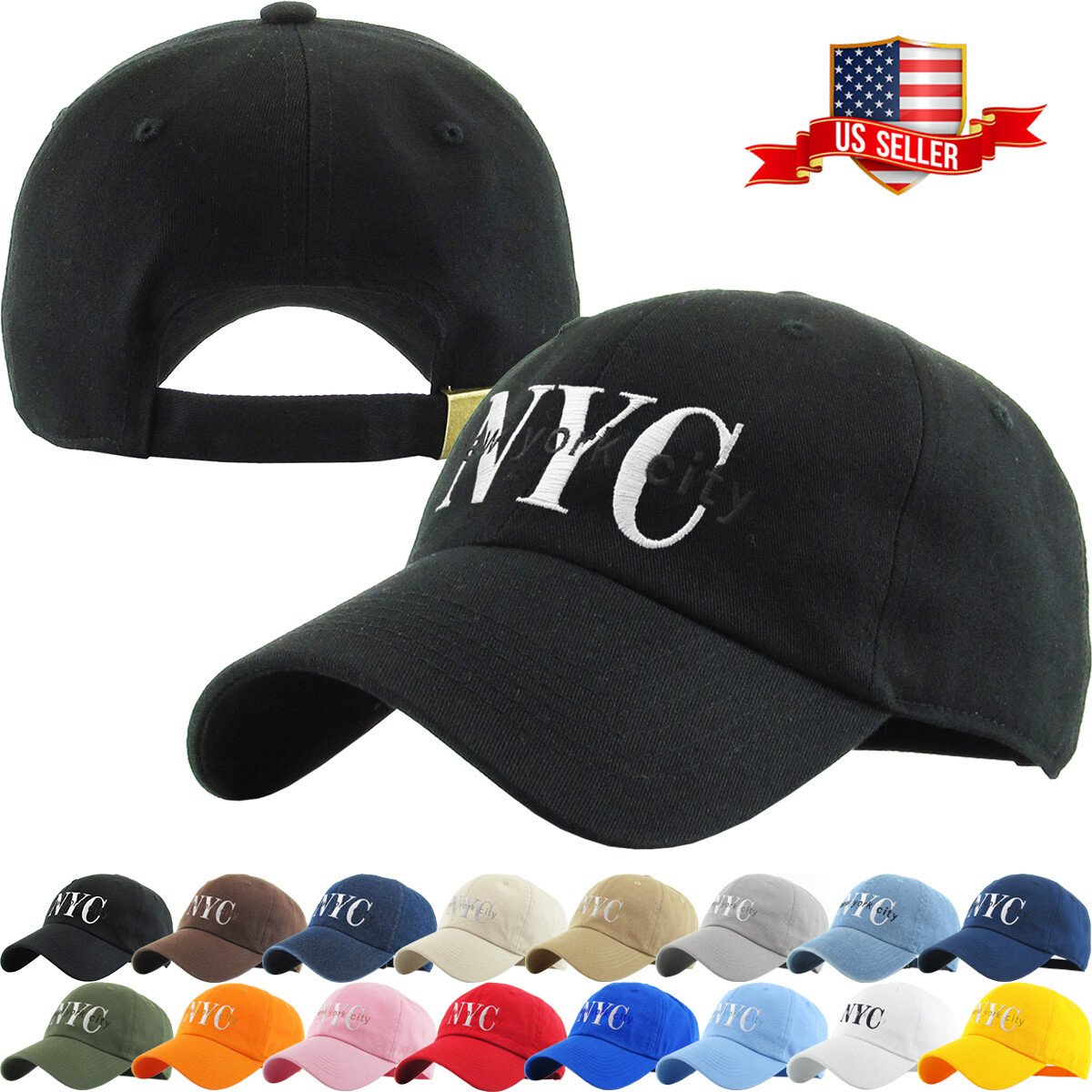 NYC New York City Washed Polo Style Baseball Ball Cap Hat 100% Cotton NEW