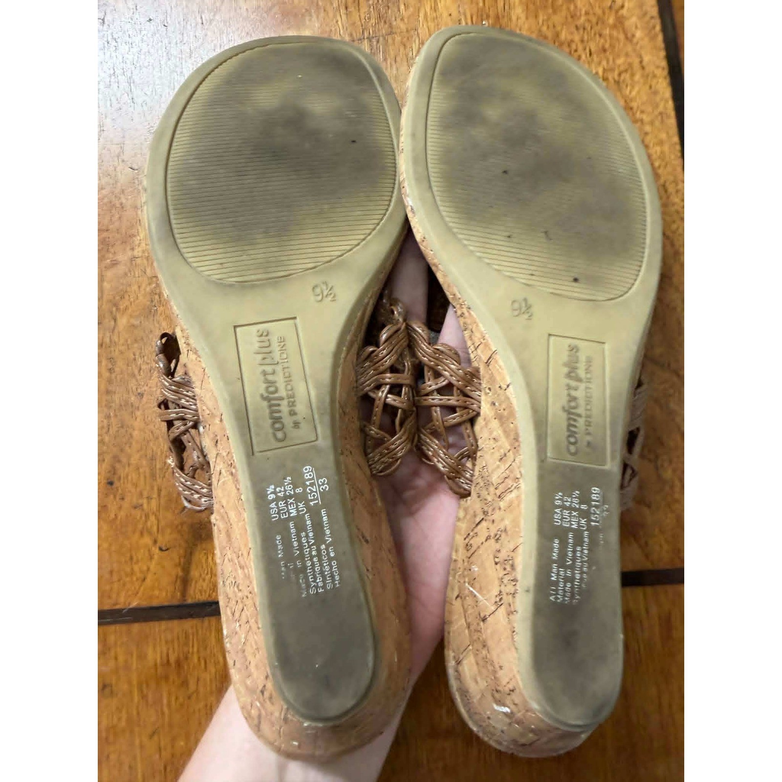 Comfort Plus by Predictions Brown Woven Cork Wedge Sandals Womens 9.5 152189