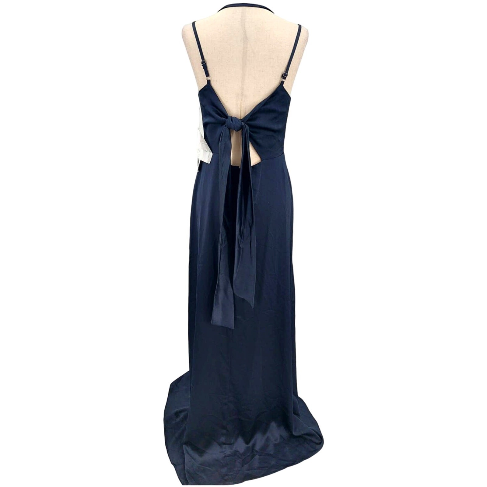 AQUA sz 4 S navy blue backless satin Aline formal party maxi dress gown NWT 0b9
