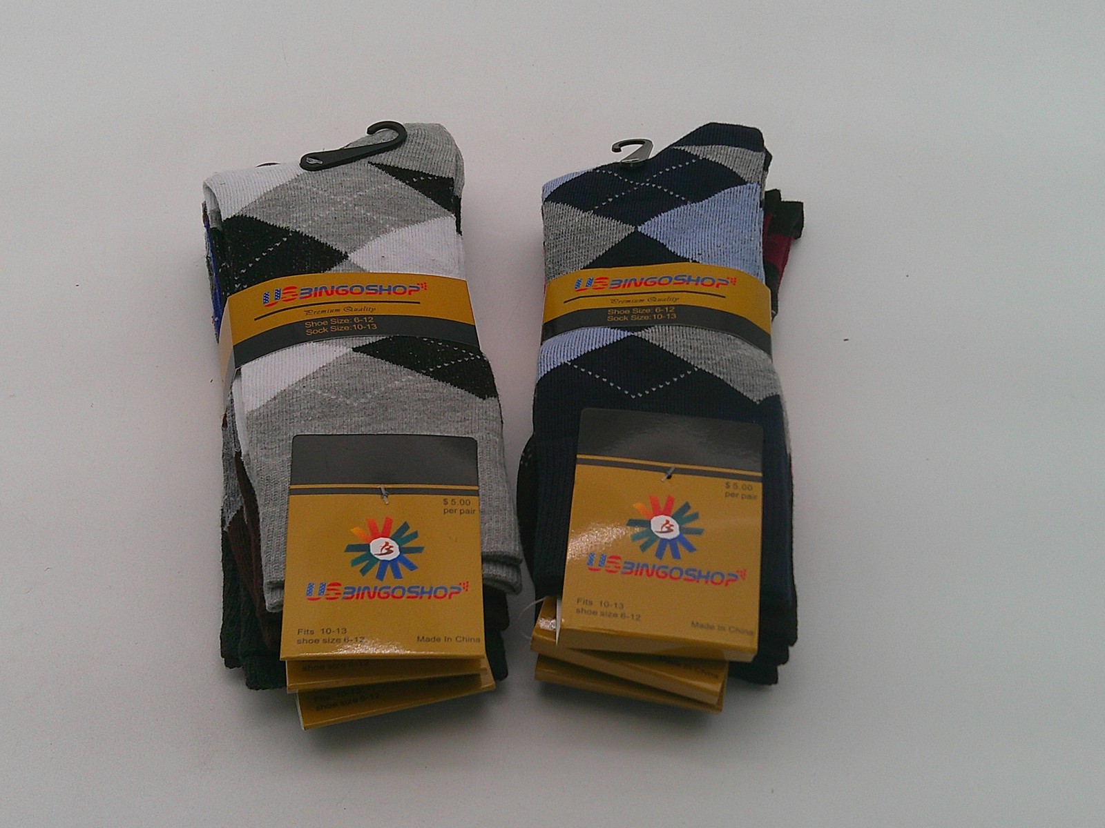 USBINGOSHOP Socks Mens Size 10-13 Multicolor Crew Mid Calf Argyle Dress Lot Of 6