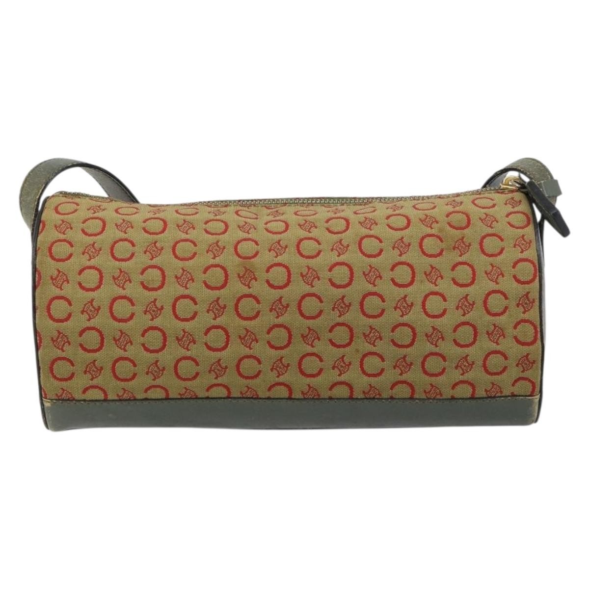 CELINE C Macadam Canvas Shoulder Bag Khaki Gold Auth 159213