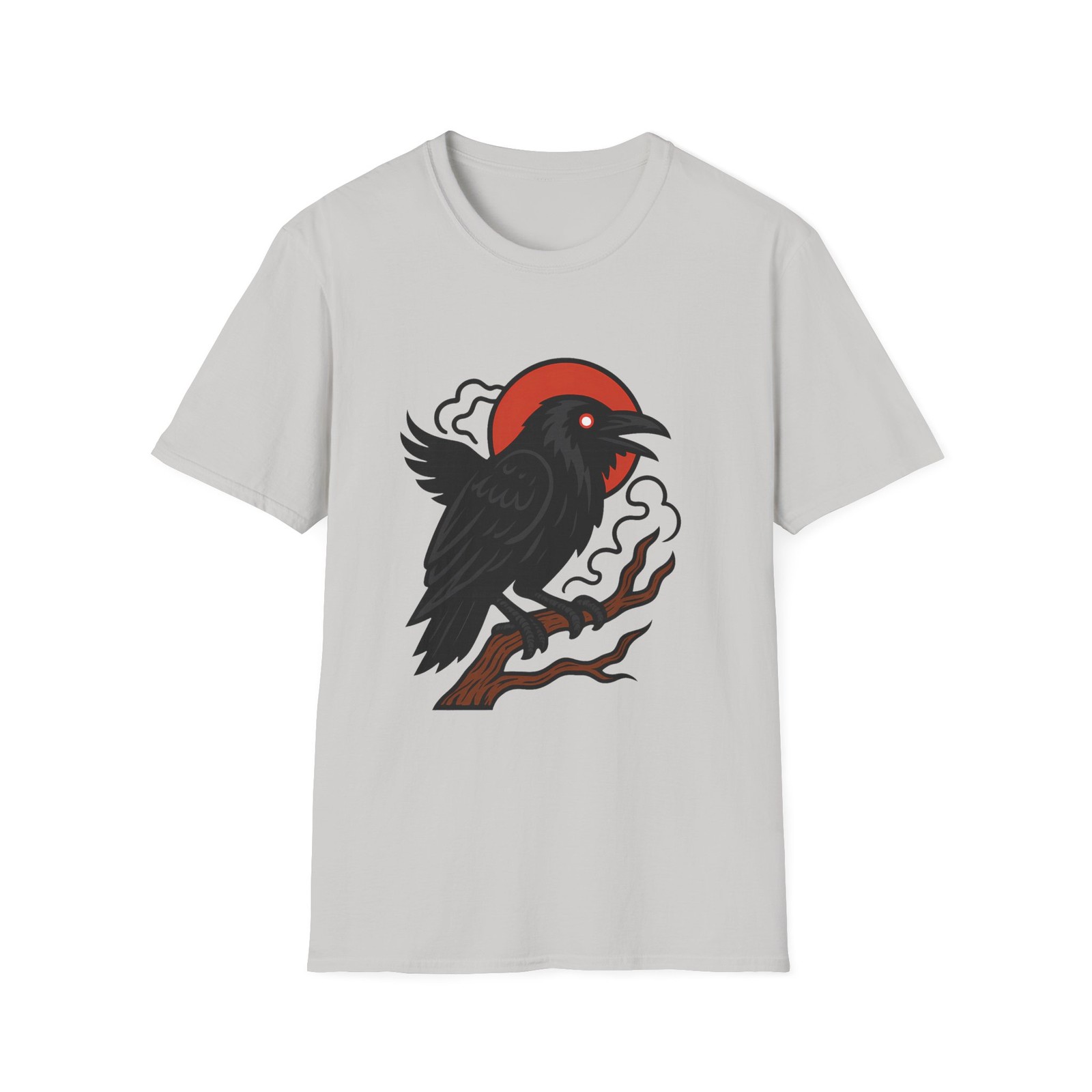Unisex Softstyle T-Shirt Raven Twisted Branch Fog Moonlight Gothic Nature