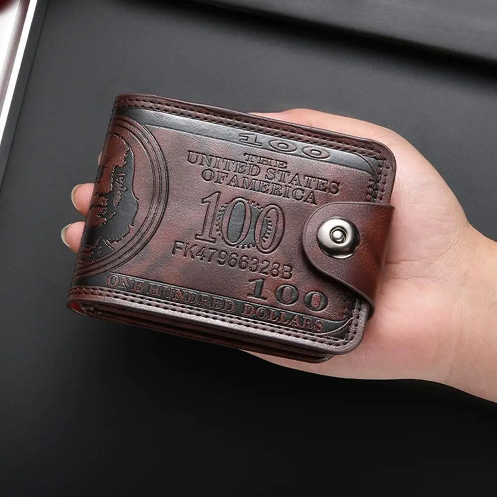 Men’s Wallets with 100 US Dollar Pattern Hasp Male Leather Wallet with Zipper