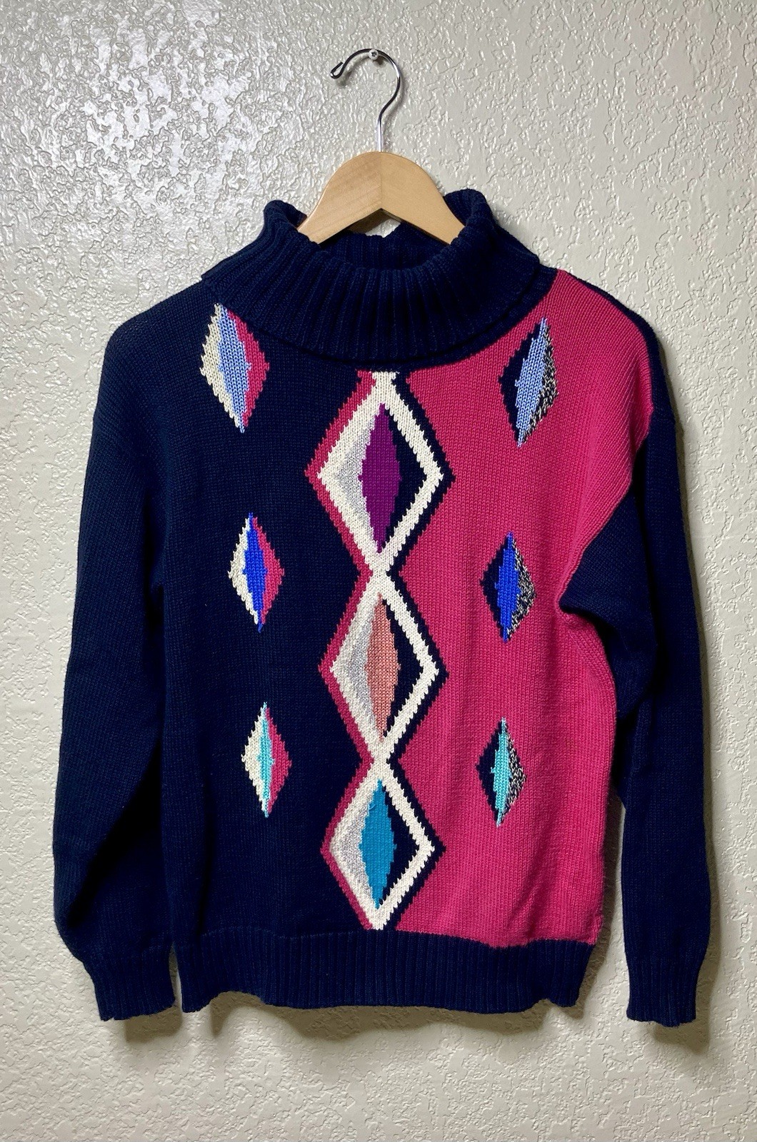 Vintage Jeanne Pierre Sweater Small Knit Geometric Turtleneck Pullover