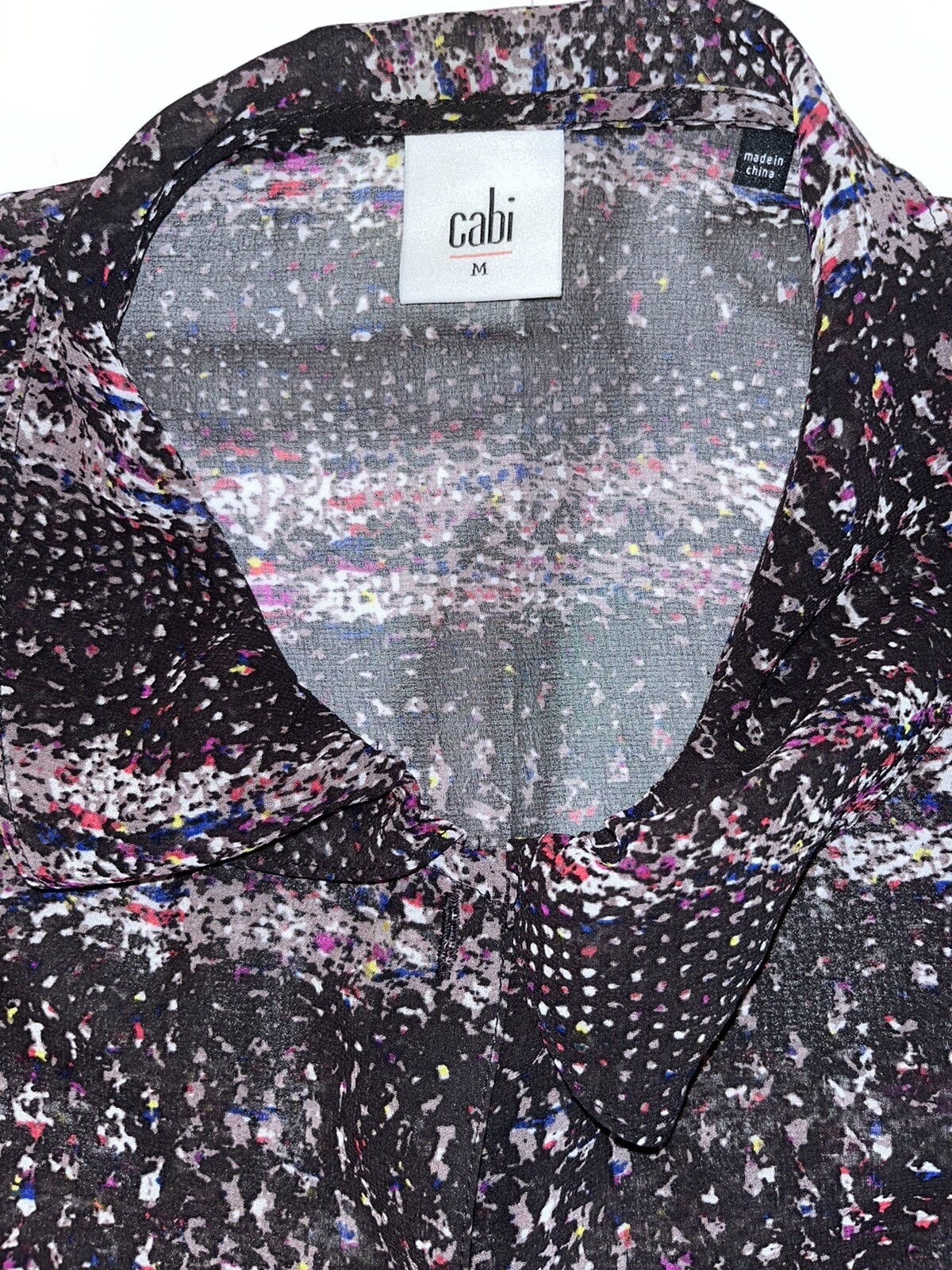 Cabi 3249 Shirt Blouse Paris Sheer Long Sleeve Button Up Womens Medium Colorful
