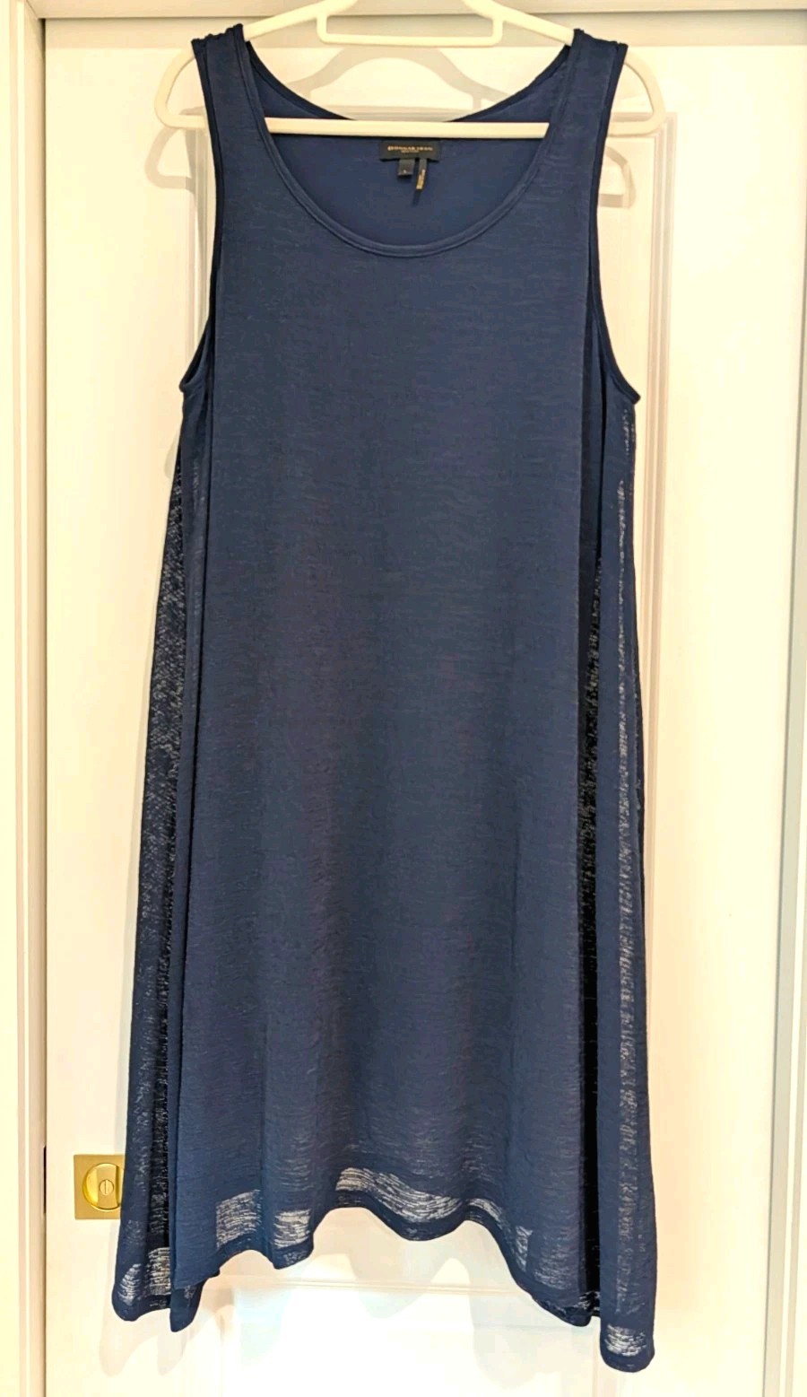 Donna Karan New York Blue Sleeveless Knit Shift Dress Scoop Neck Layered Hem L