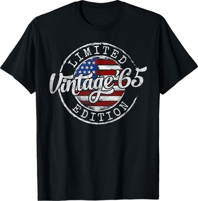 Born in 1965 Birthday 60 Years Old T-Shirt USA Flag 60th Bday Tee Gifts American