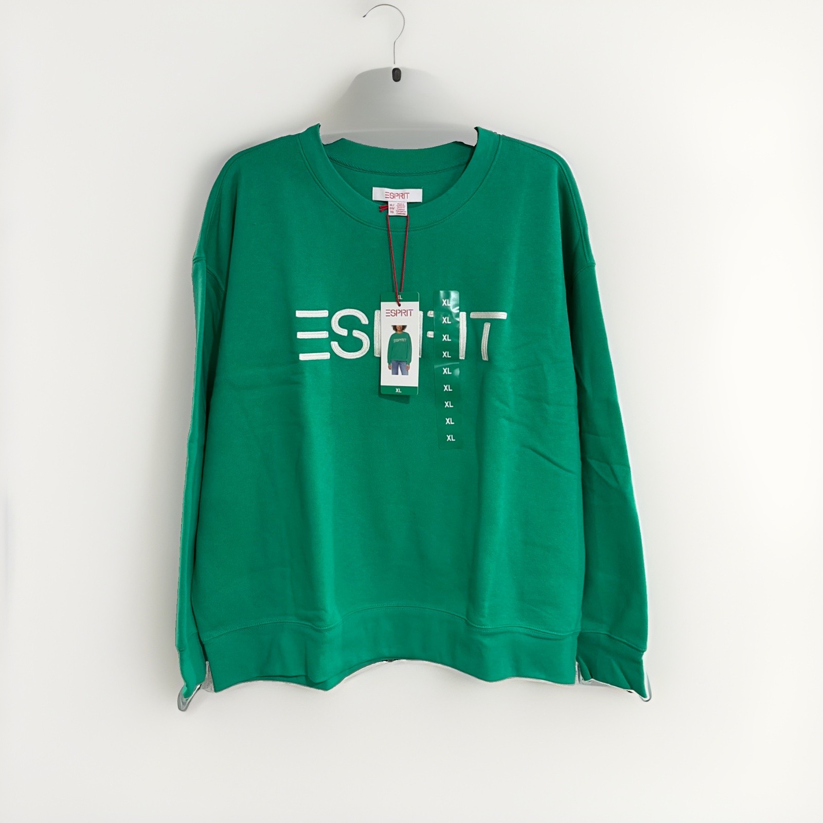Esprit Women’s Logo Fleece Crewneck Sweatshirt GREEN Viral 80’s Costco XL NEW