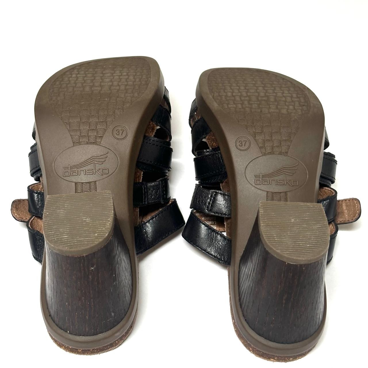 Dansko Dawson Black Leather Strappy Block Heel Mule Sandals Women EU 37 US 6.5-7